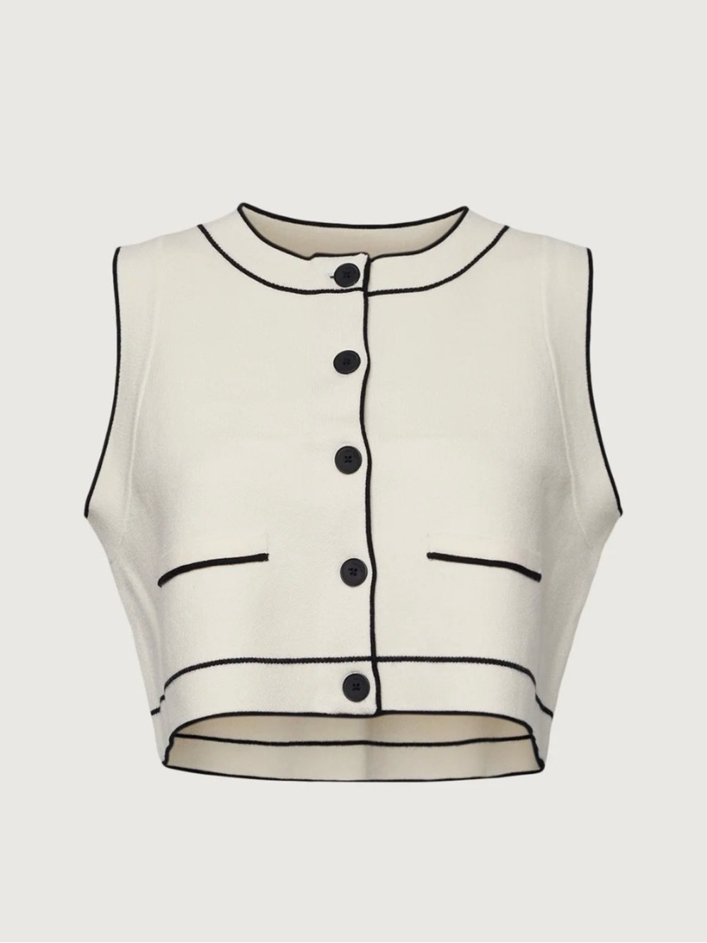 OAK + FORT Cream Sleeveless Button-Down Crop Top with Black Trim